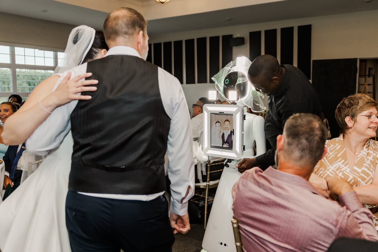 Cinderella Robot Photobooth entertaining wedding guests